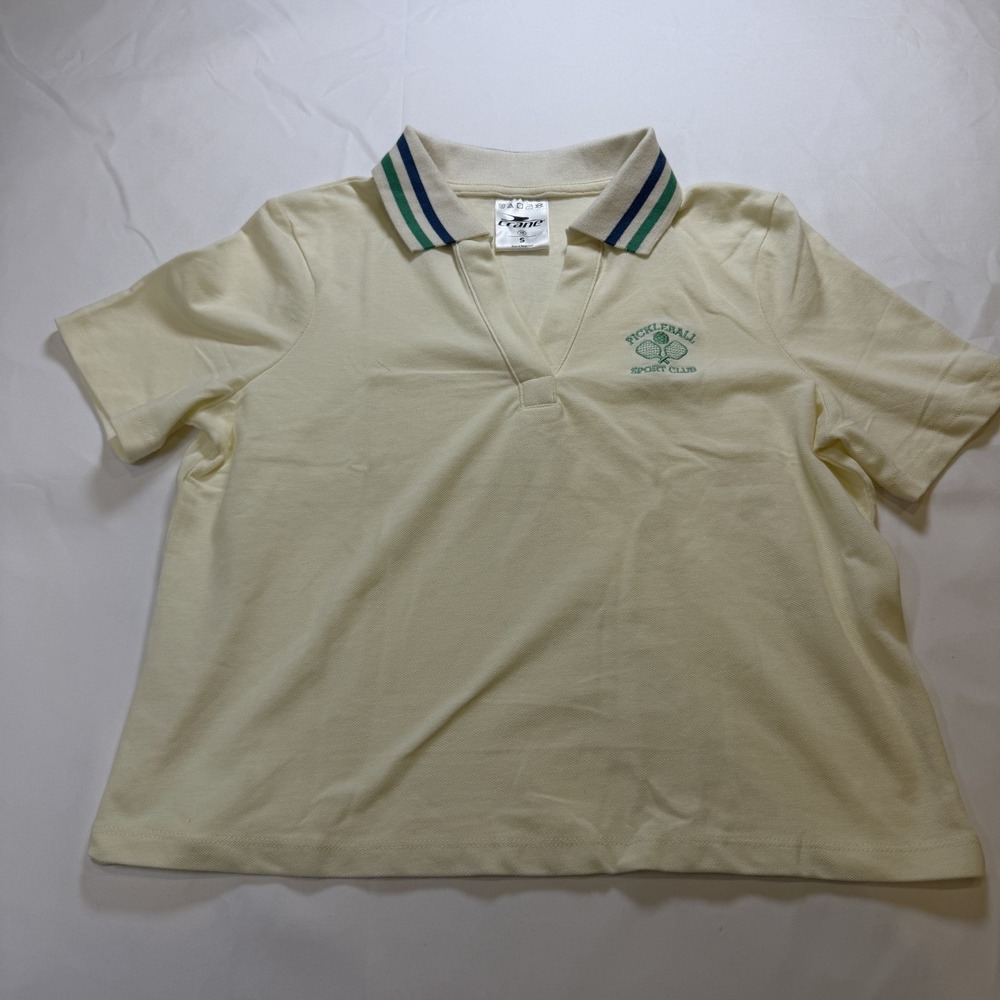 Crane Pickleball Polo Short Sleeve Cropped Top Size Small Off White‎ Sports Club